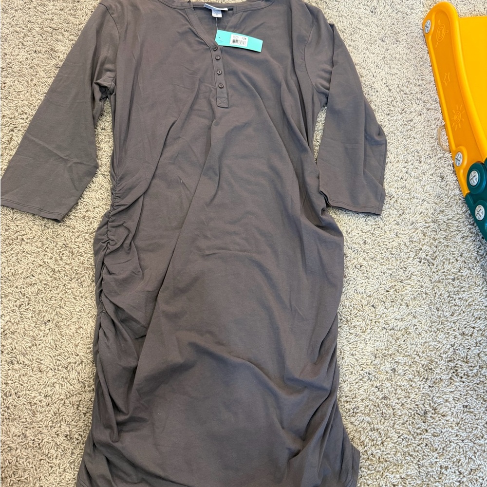 Gray Long Sleeve Maternity Dress